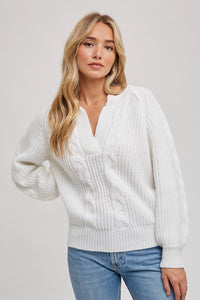 Split Neck Cable Sweater