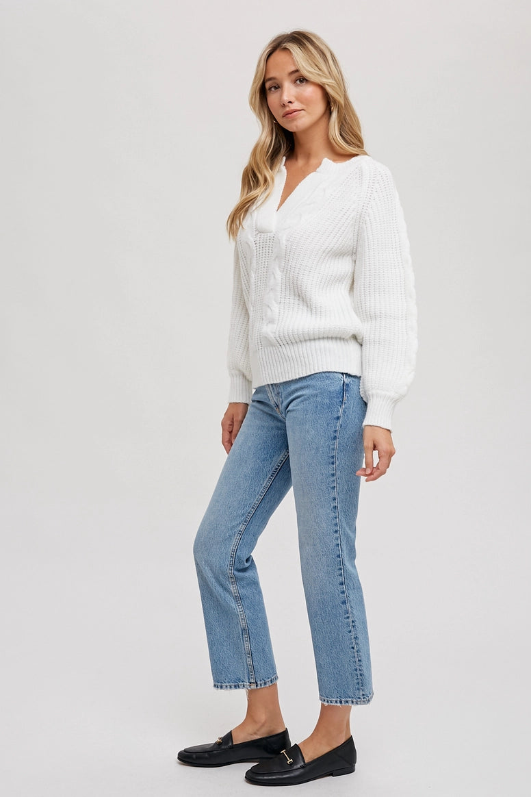 Split Neck Cable Sweater