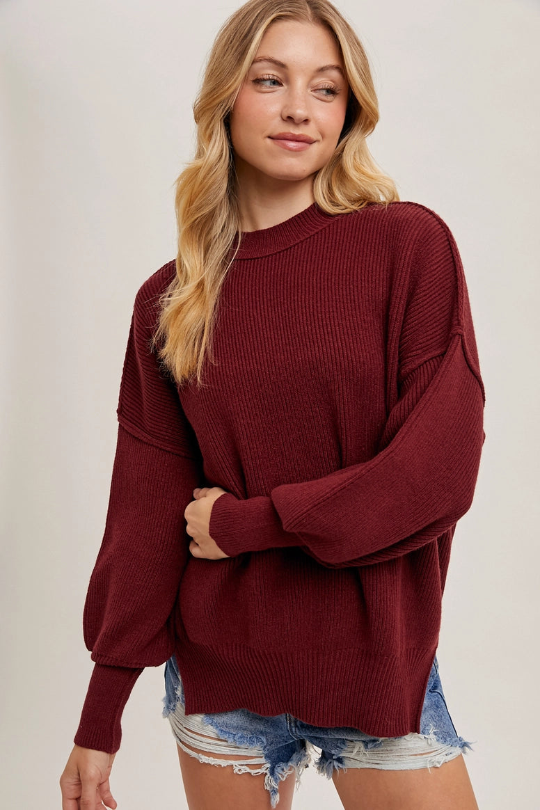 Ribbed Mock Neck Pullover