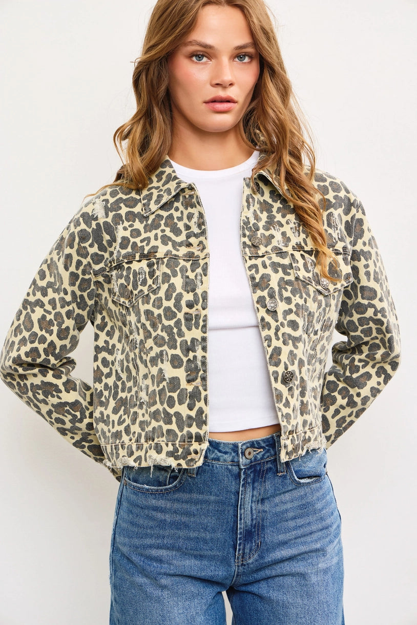 Leopard Denim Crop Jacket