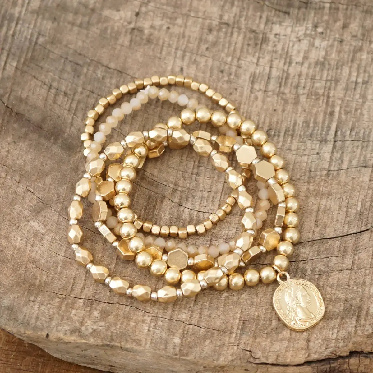 Boho Bracelet Stack with Coin