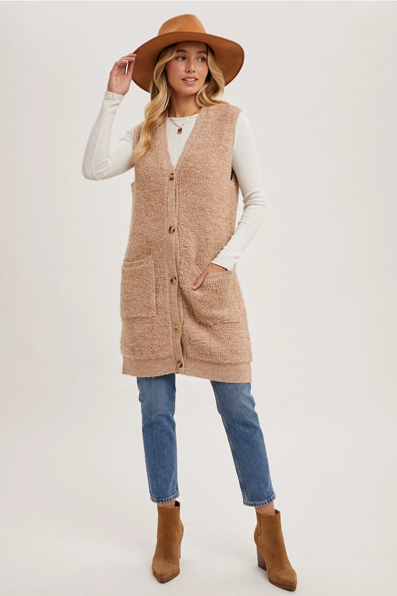 Button Down Long Vest