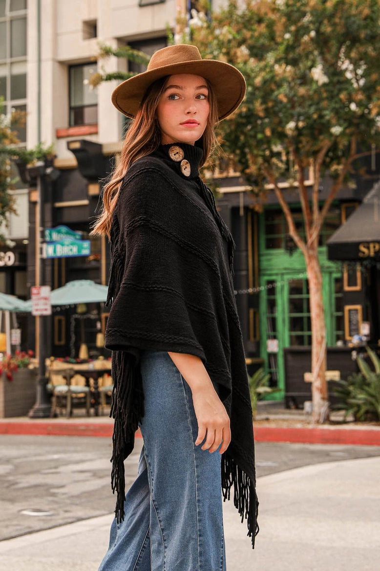 Button Neck Poncho