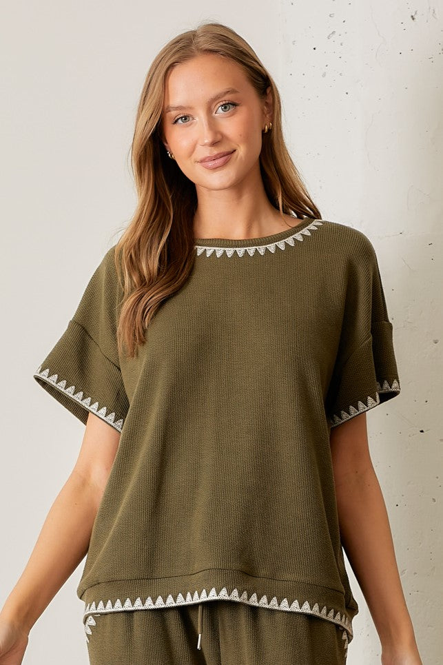 Embroidered Ribbed Top