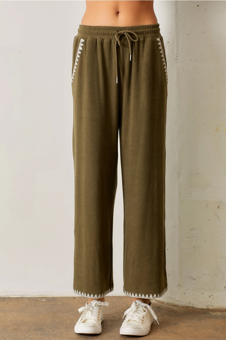 Embroidered Ribbed Pants