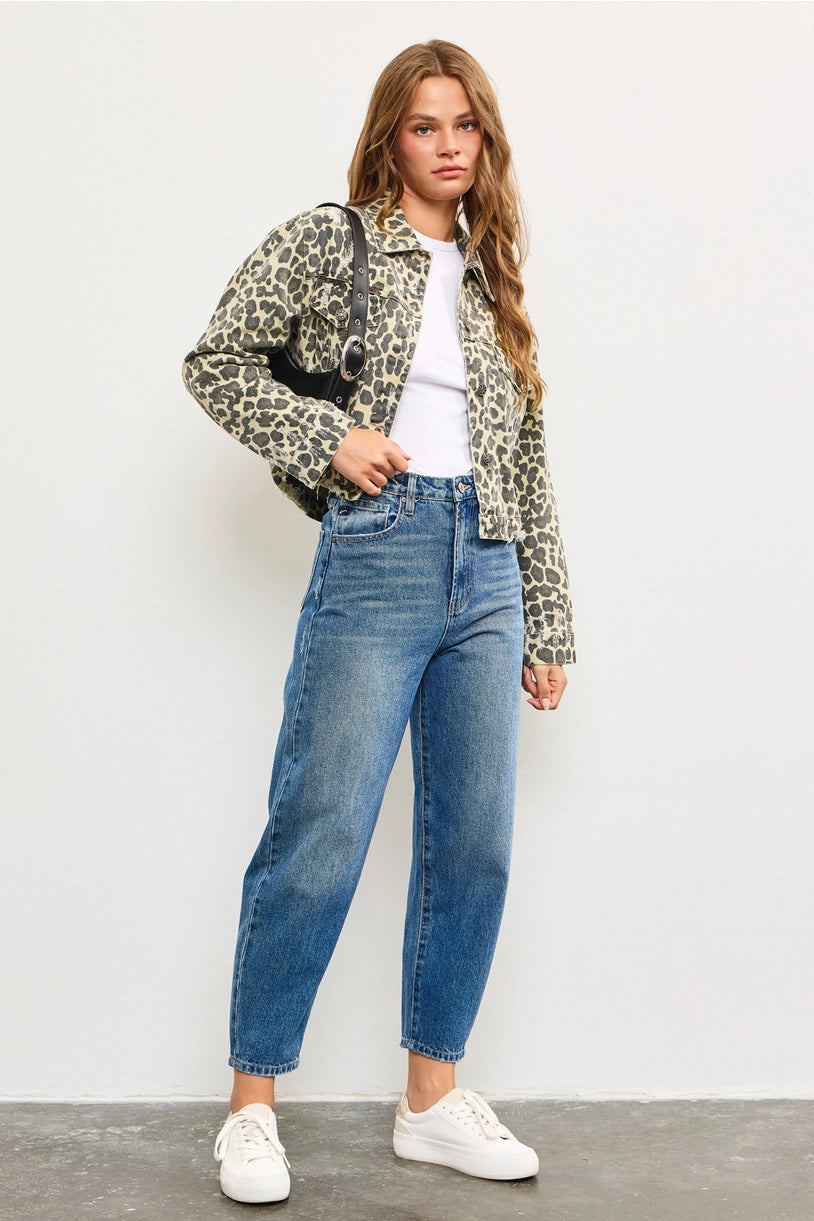 Leopard Denim Crop Jacket