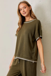 Embroidered Ribbed Top