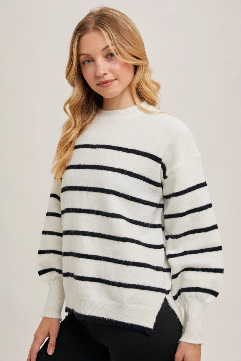 Side Slit Striped Sweater