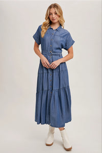 Tiered Denim Maxi Dress