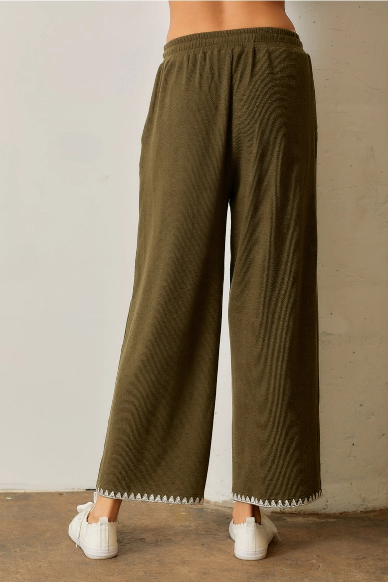 Embroidered Ribbed Pants