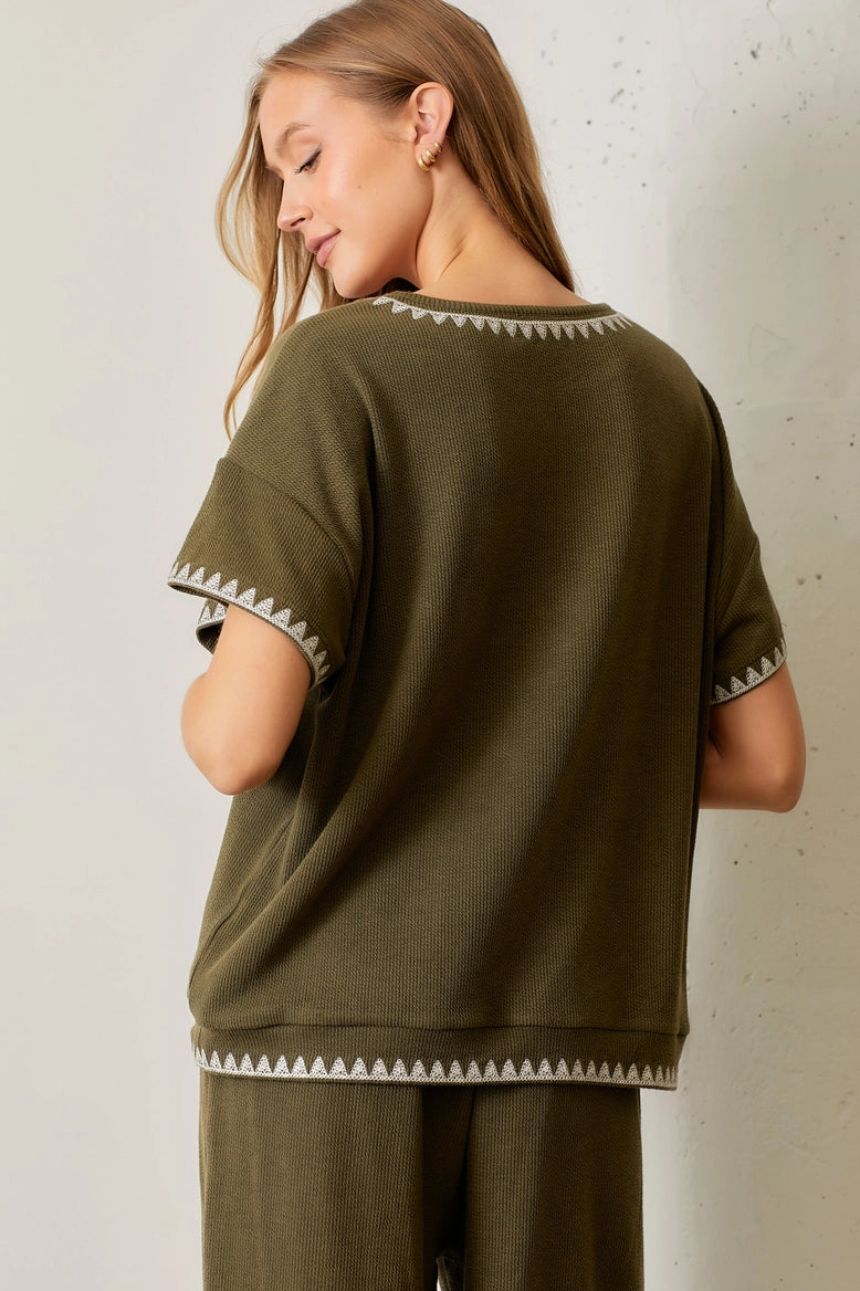 Embroidered Ribbed Top