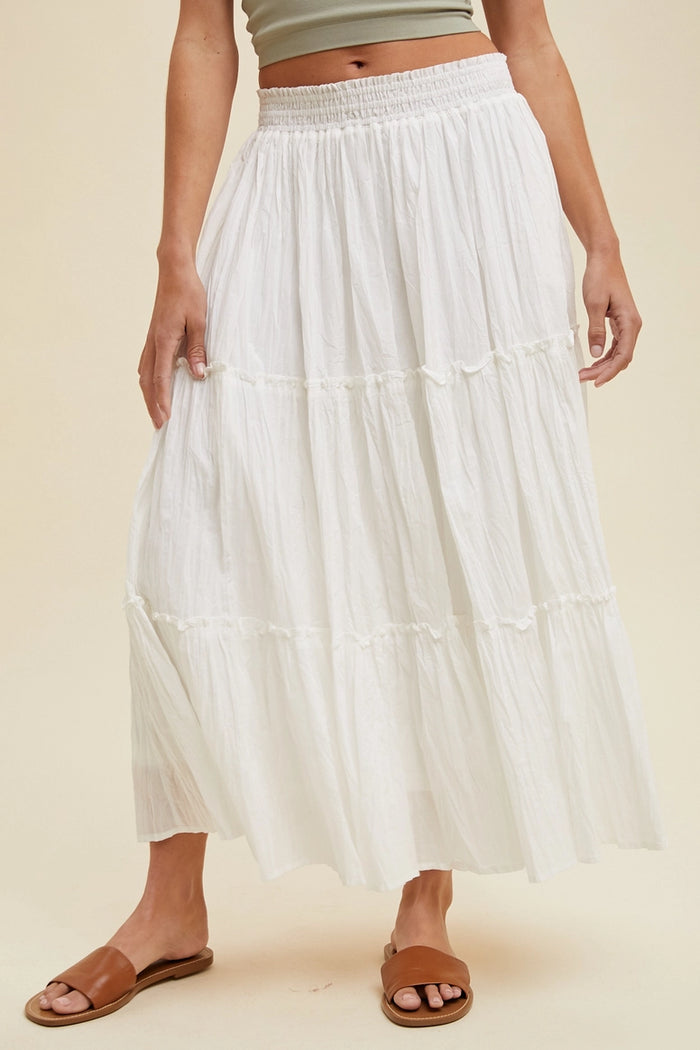 Crinkle Tiered Midi Skirt