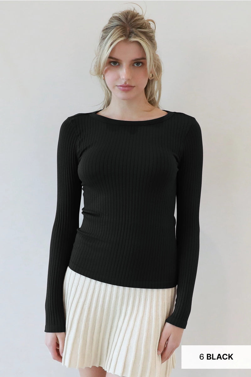 Wide Ribbed Long Sleeve Top