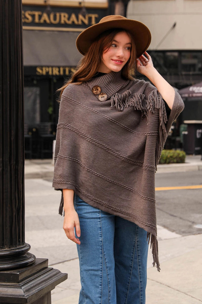 Button Neck Poncho