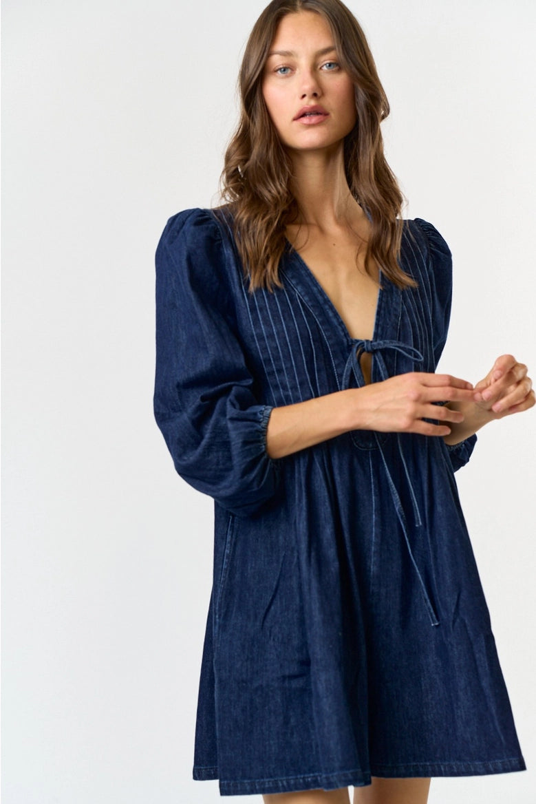 Pleated Denim Romper