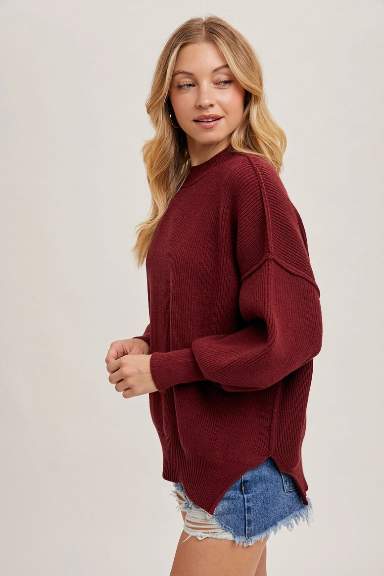 Ribbed Mock Neck Pullover