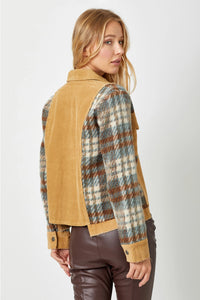 Plaid Sleeve Corduroy Jacket