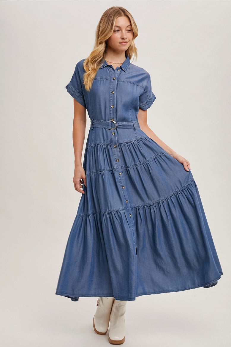 Tiered Denim Maxi Dress