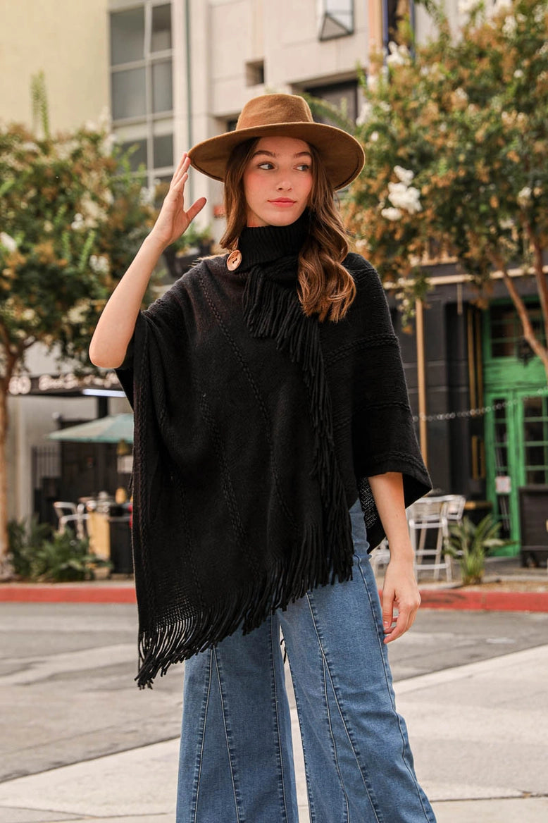 Button Neck Poncho