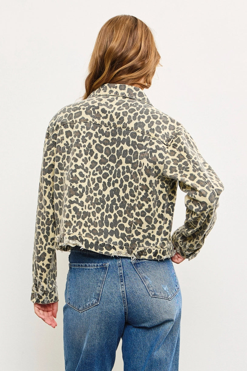 Leopard Denim Crop Jacket