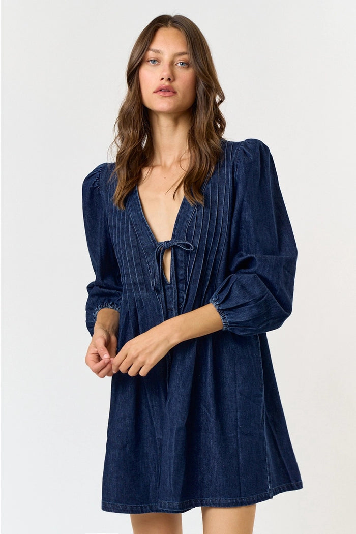 Pleated Denim Romper