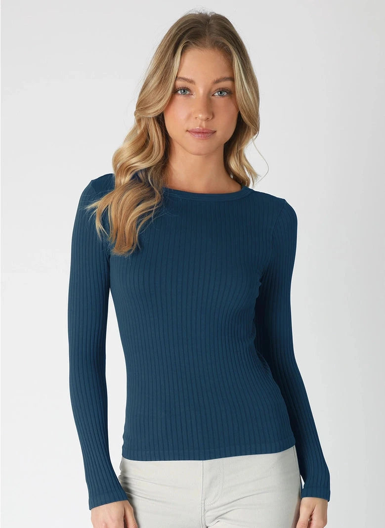 Wide Ribbed Long Sleeve Top