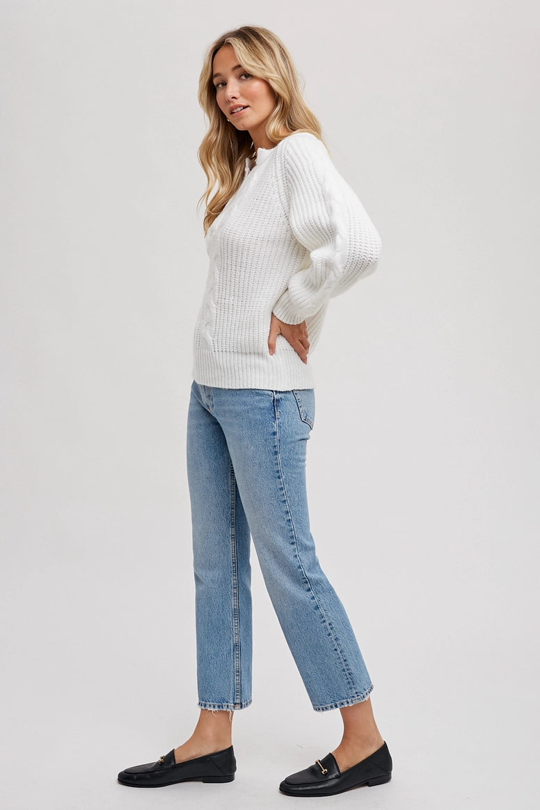 Split Neck Cable Sweater