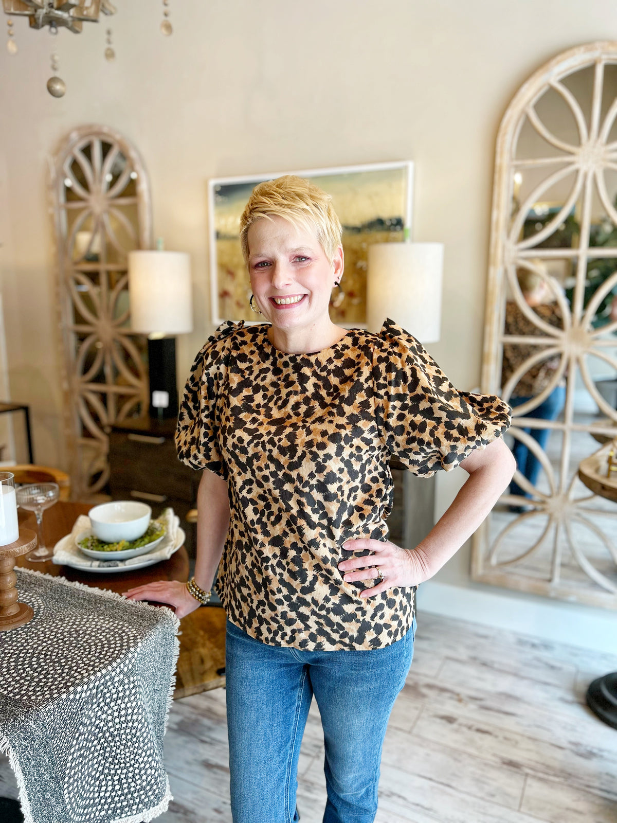 Leopard Puff Sleeve Top