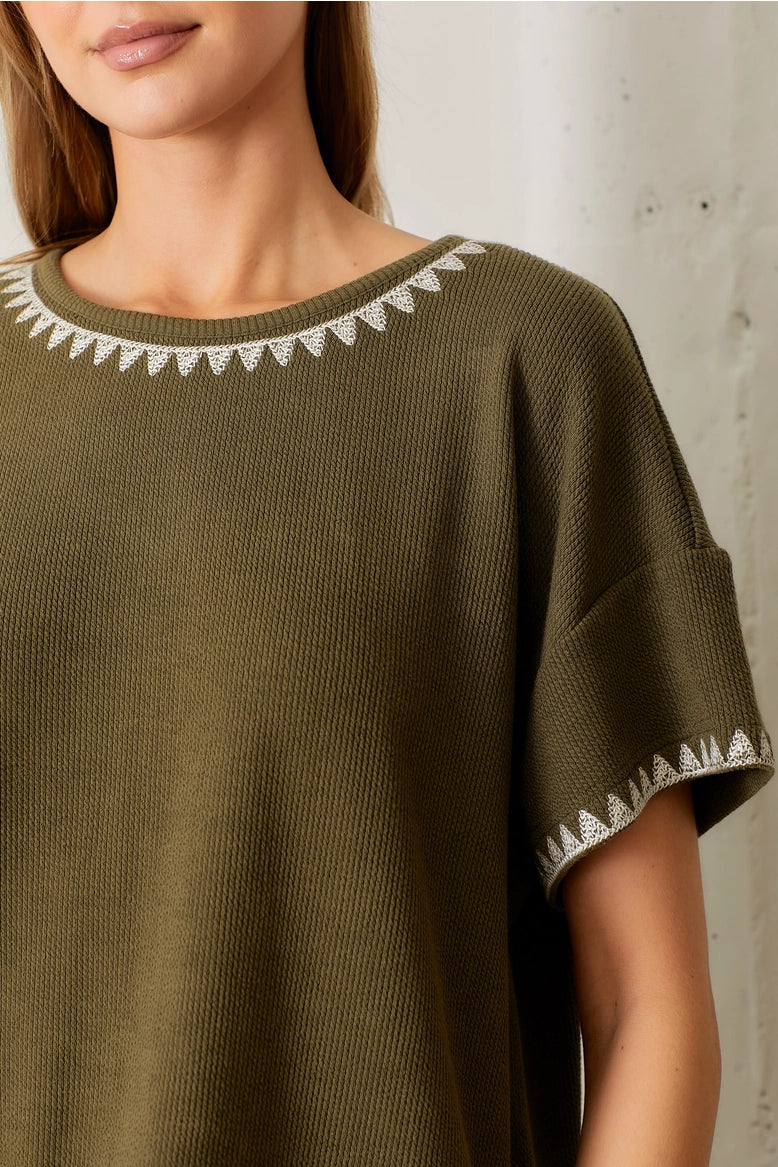 Embroidered Ribbed Top