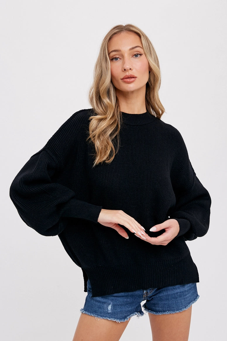 Ribbed Mock Neck Pullover