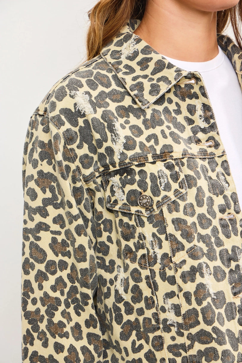 Leopard Denim Crop Jacket