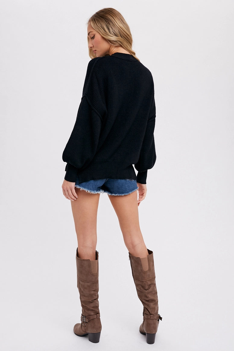 Ribbed Mock Neck Pullover