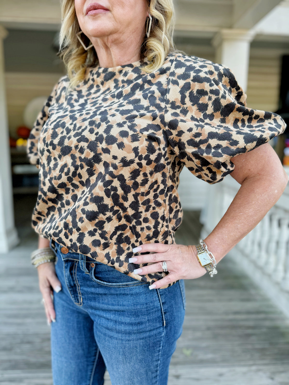 Leopard Puff Sleeve Top