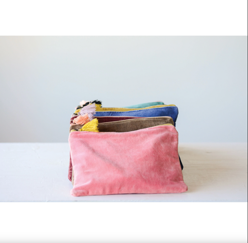 Cotton Velvet Zip Pouch