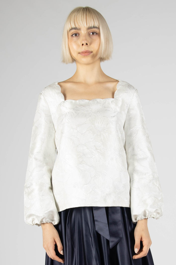 Jacquard Balloon Sleeve Top