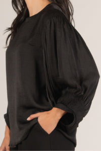 Satin Shirred Shoulder Blouse