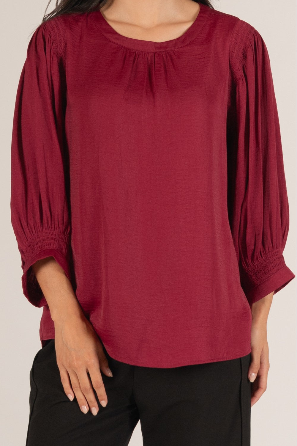 Satin Shirred Shoulder Blouse