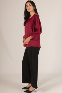 Satin Shirred Shoulder Blouse