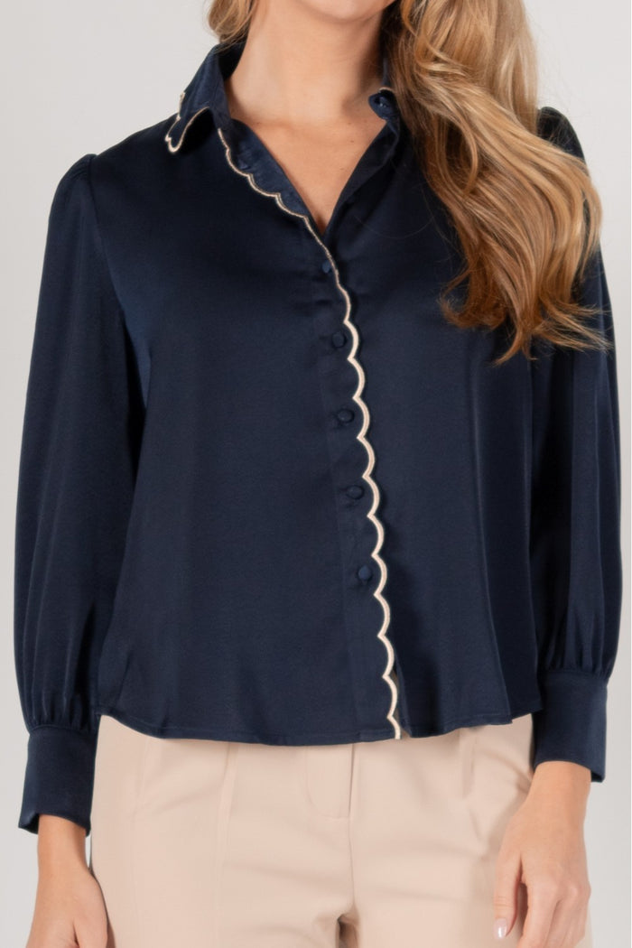 Scalloped Hem Satin Shirt