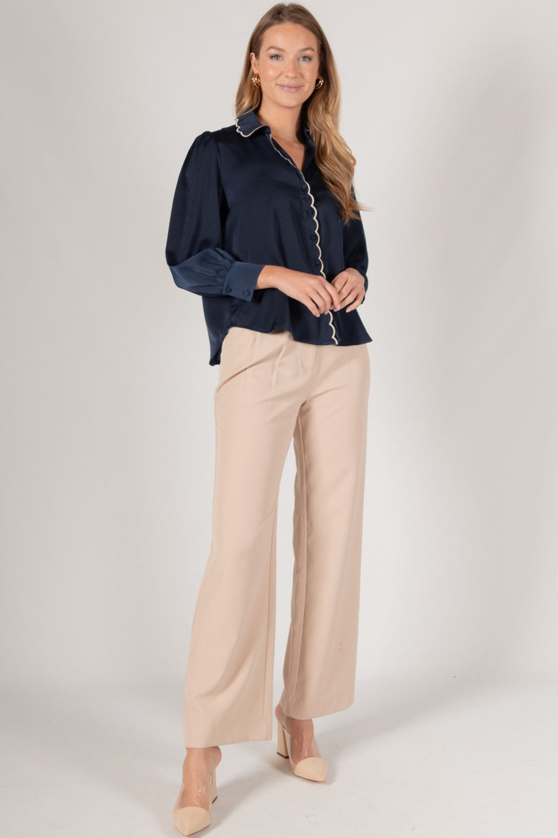 Scalloped Hem Satin Shirt