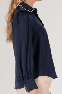 Scalloped Hem Satin Shirt