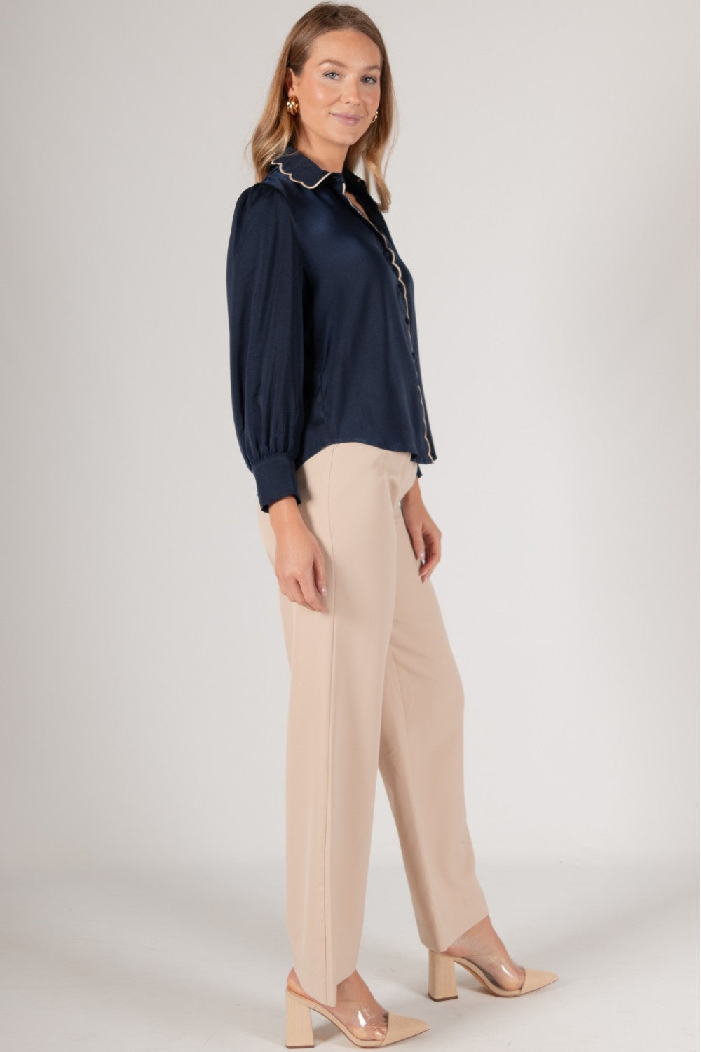 Scalloped Hem Satin Shirt