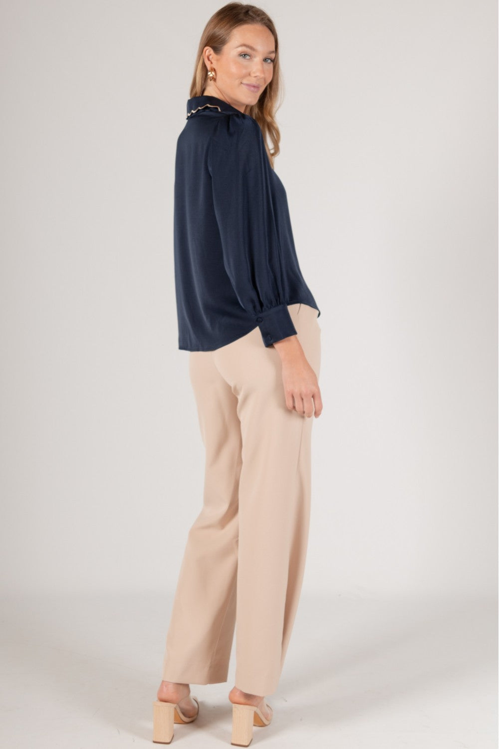 Scalloped Hem Satin Shirt