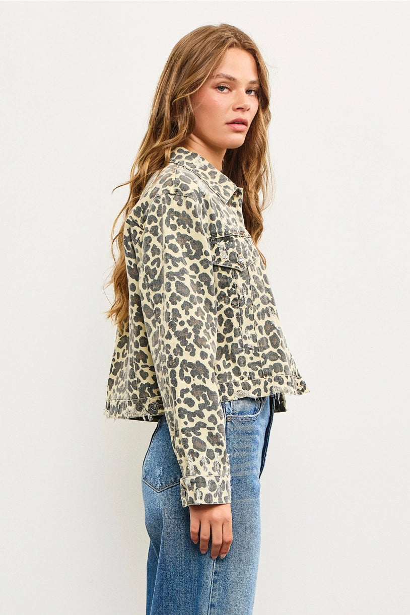 Leopard Denim Crop Jacket