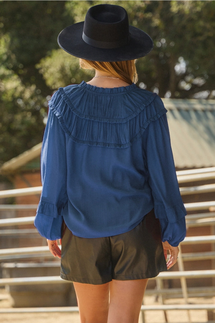 Textured Shirred Yoke Blouse