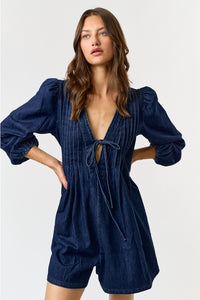 Pleated Denim Romper