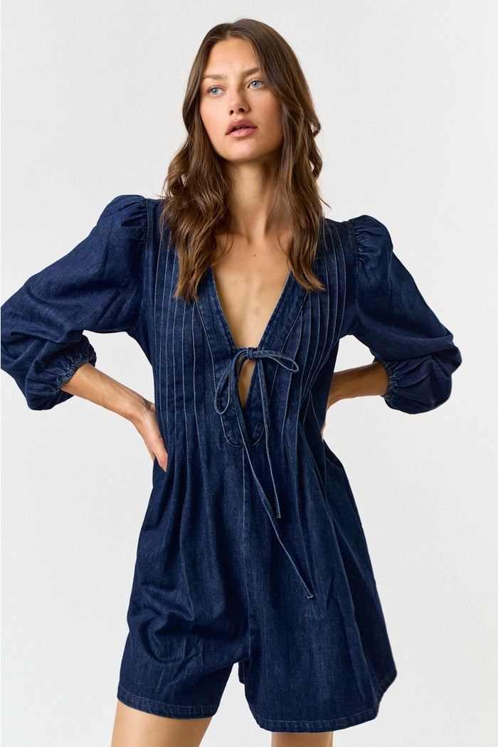 Pleated Denim Romper