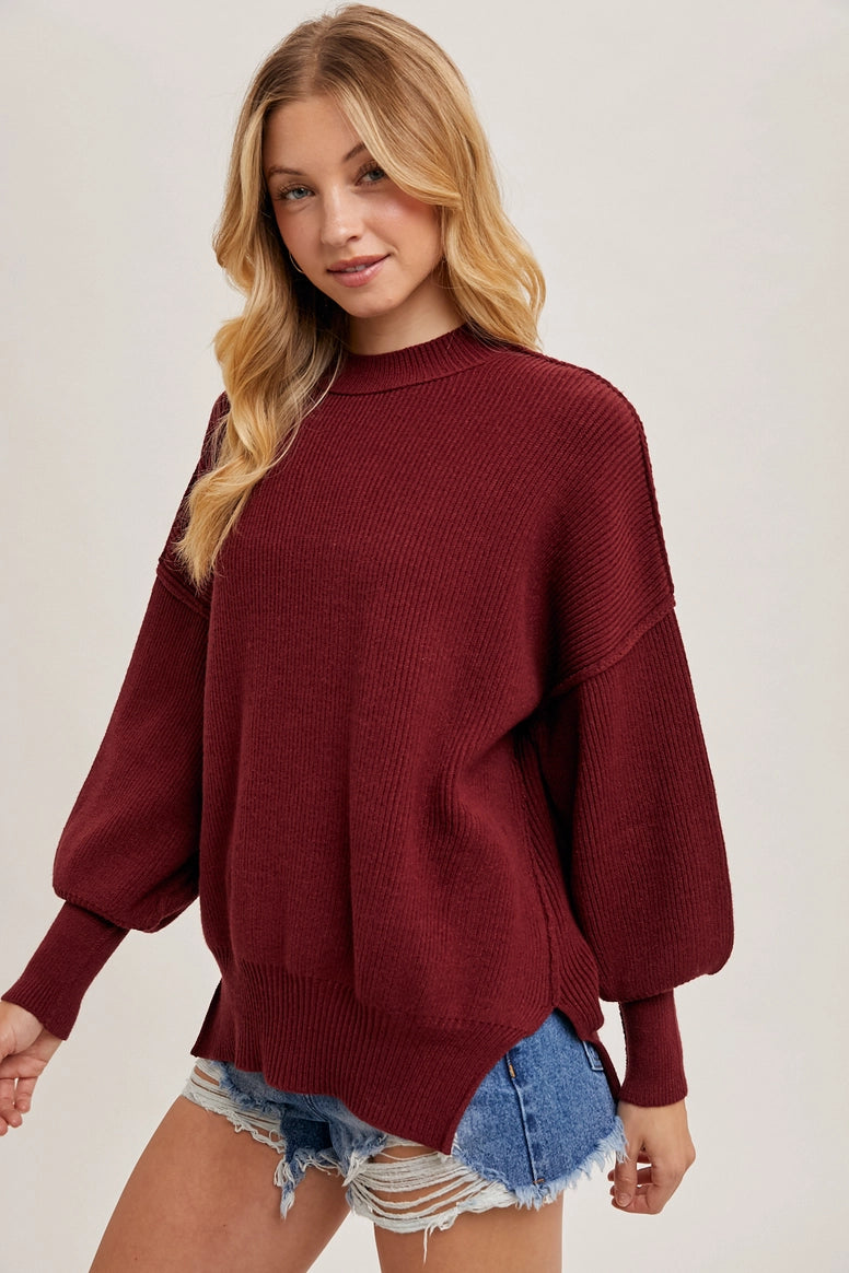 Ribbed Mock Neck Pullover