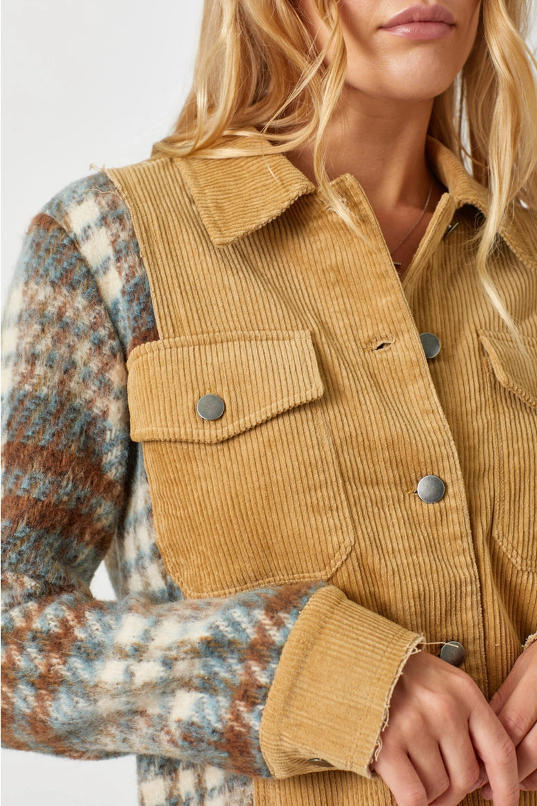 Plaid Sleeve Corduroy Jacket