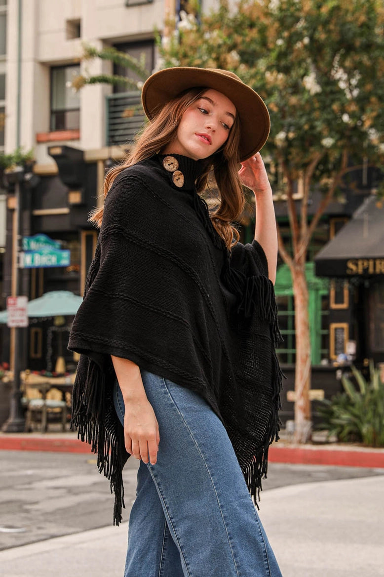 Button Neck Poncho